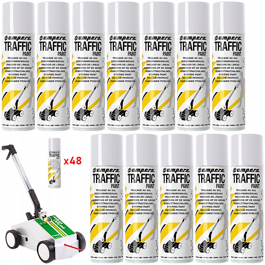 AMPERE Farba drogowa do malowania jezdni linii pasów 500ml 48szt. + wózek