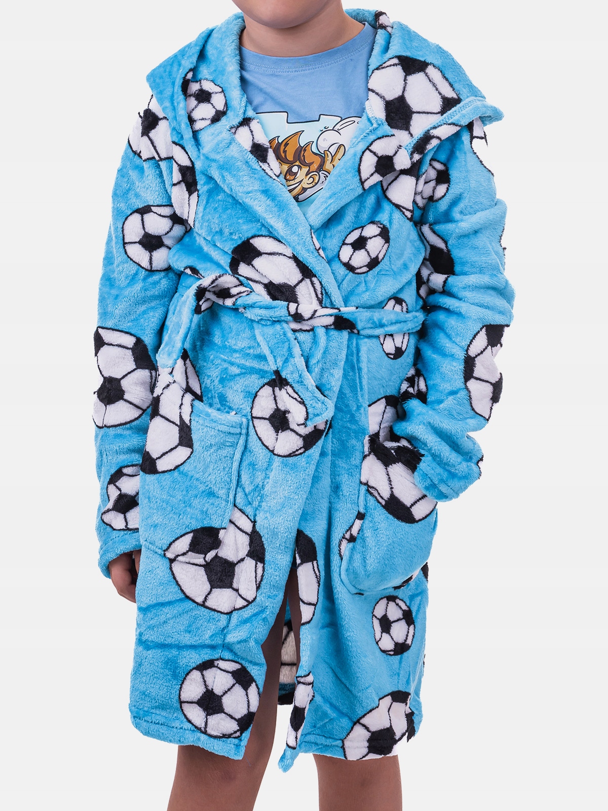 SZLAFROK CHŁOPIĘCY KAPTUR CIEPŁY MIĘKKI 116-122 Marka SZACHOWNICA