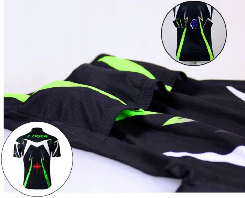 STRÓJ ROWEROWY KOMPLET KOLARSKI SPODENKI ŻELOWE KOSZULKA L X-TIGER ZIELONY Materiał dominujący poliester