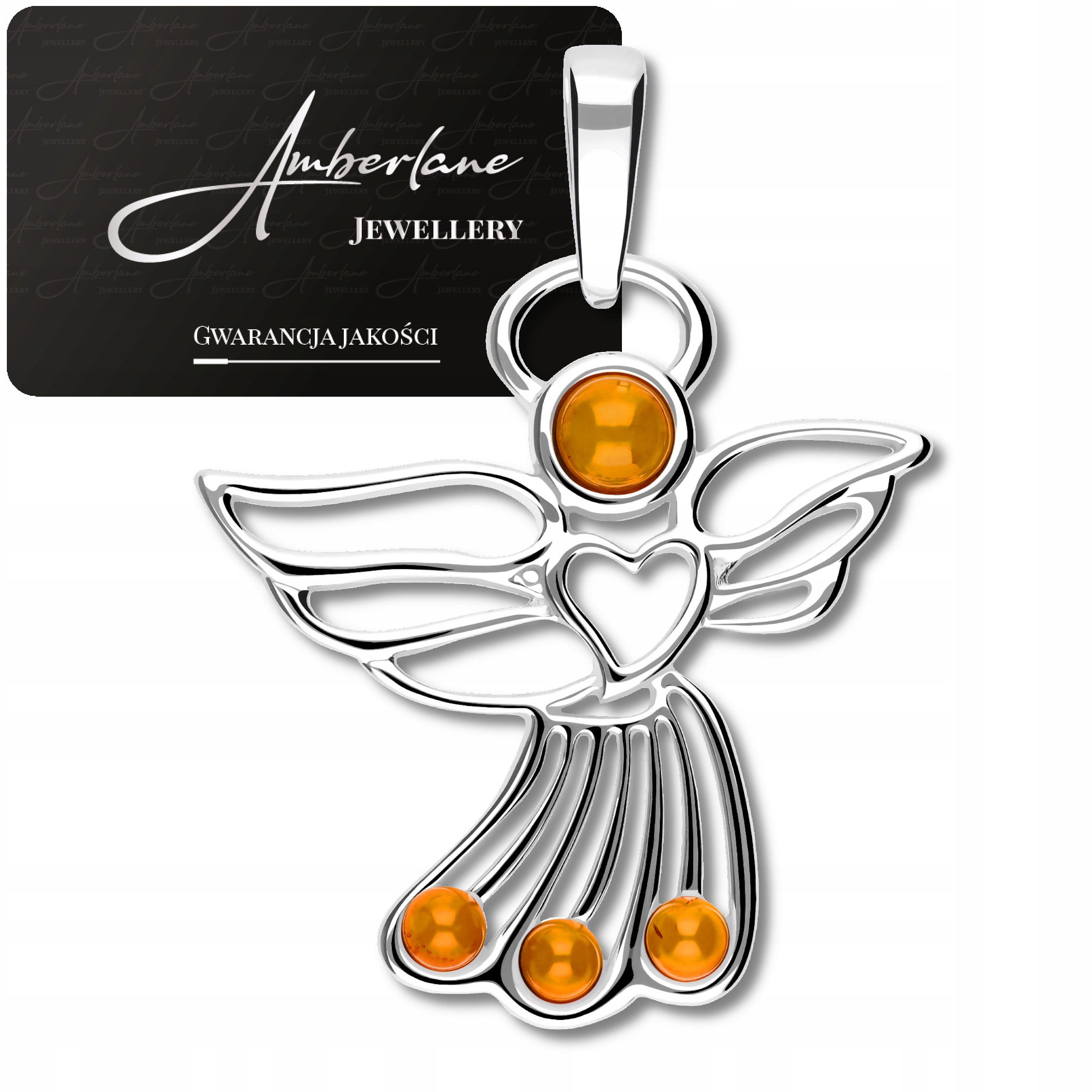 Stříbrný přívěsek Anděl s koňakovým jantarem-925- Elegantní Přívěsek