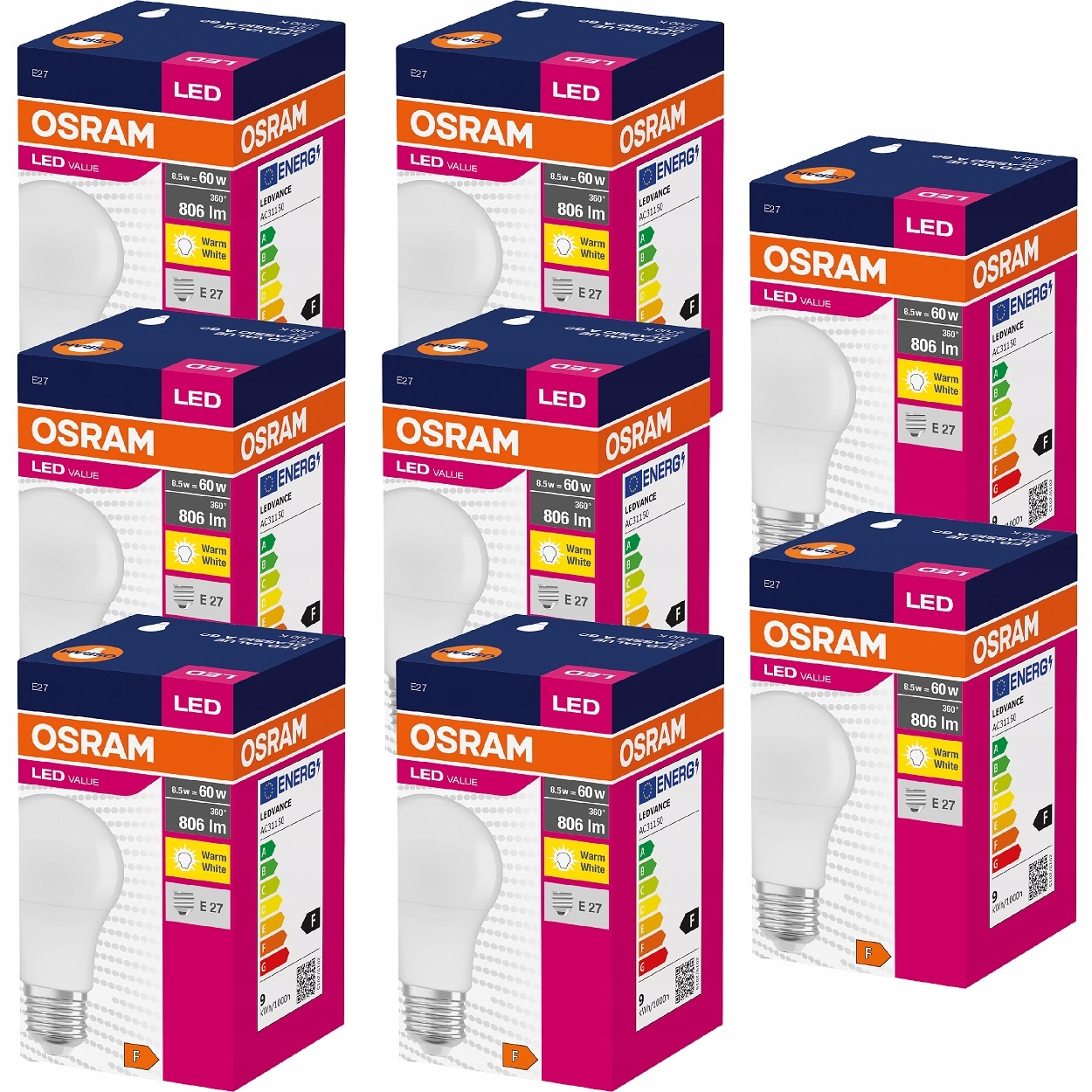

Osram żarówka Led E27 8,5W=60W 806lm 2700K x 8