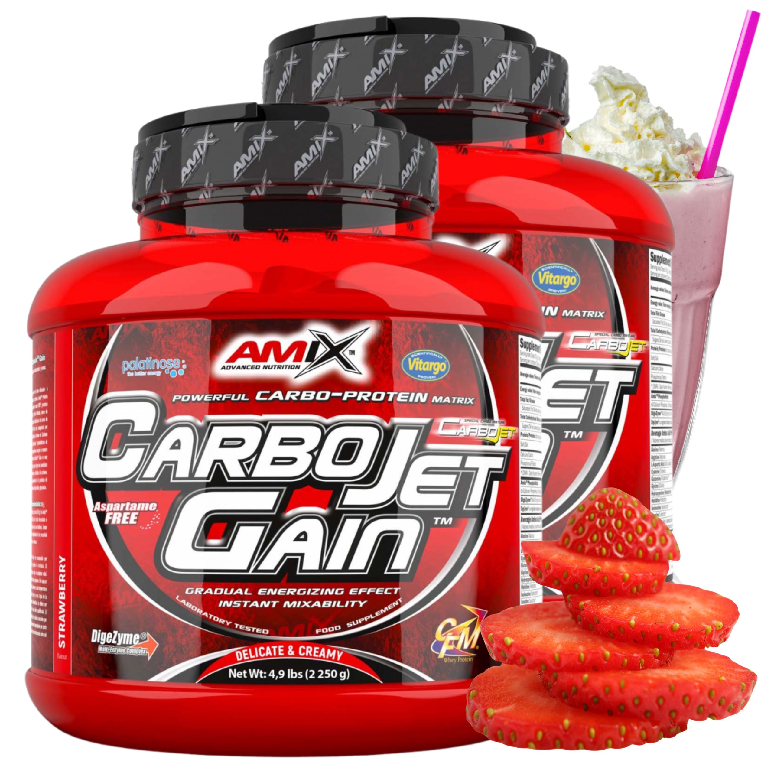 Amix Carbojet Gain Doplněk Stravy na hmotu Gainer Protein Wpi Vitargo Sacharidy