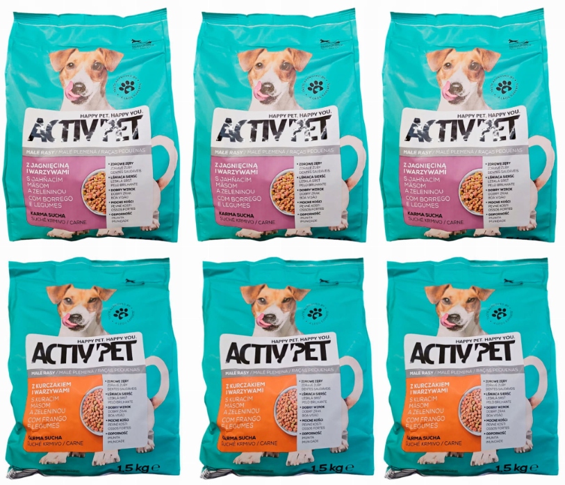 Karma sucha dla psa Małe rasy Mix Smaków 6x1,5 kg Activ Pet