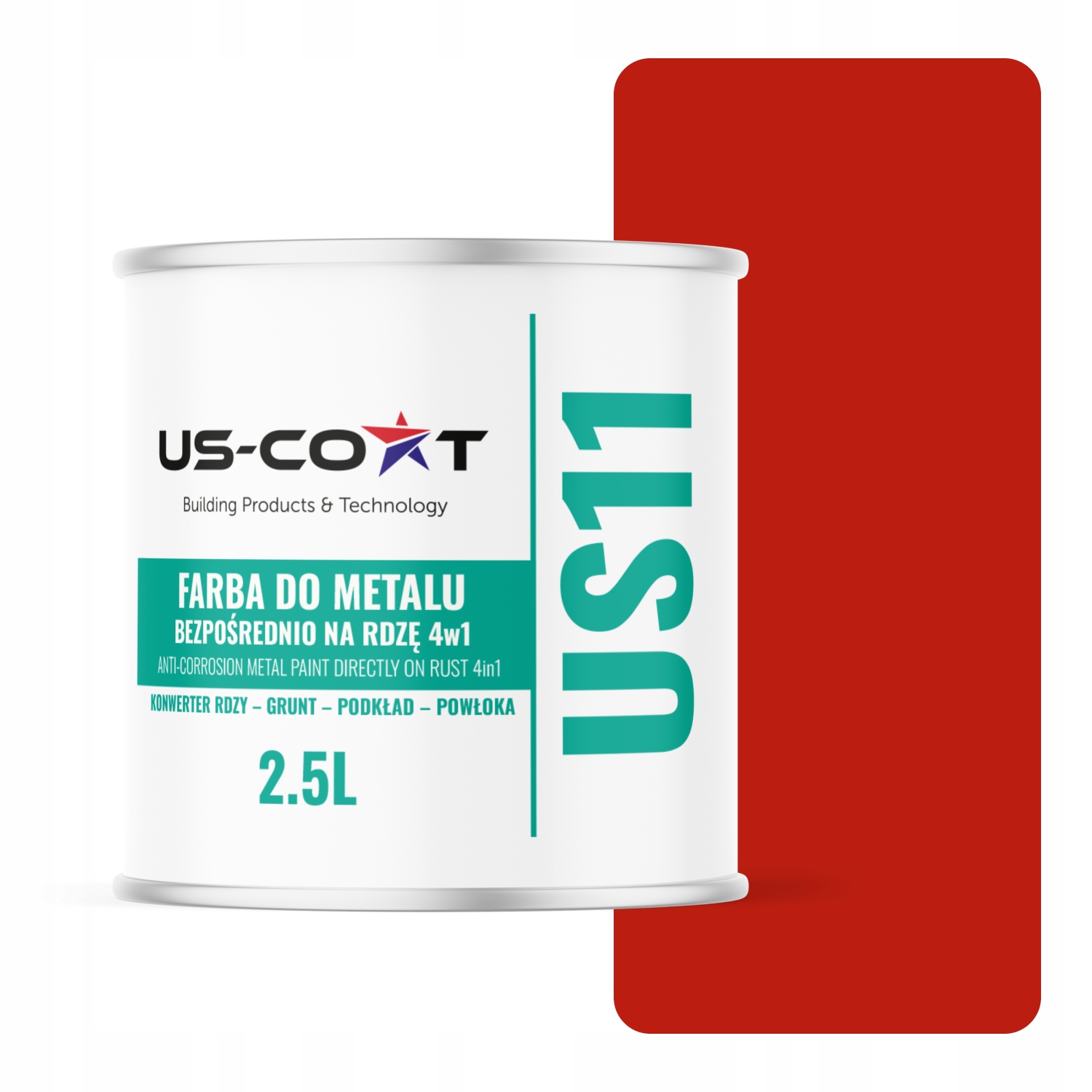 Farba Na Kov Na Plech Pozinkovaná 4v1 Červená RAL3020 Mat 2,5L