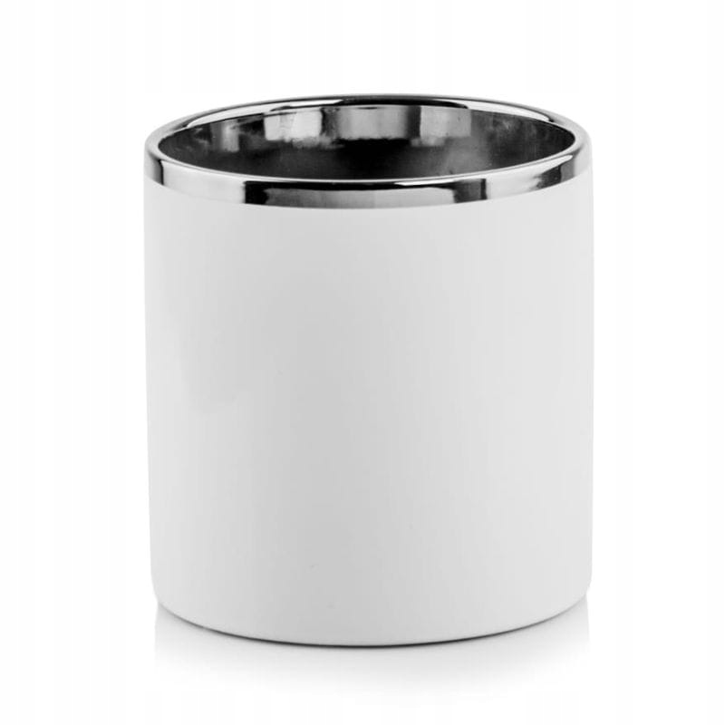 

Biało-srebrna osłonka na doniczkę walec 8 cm mini