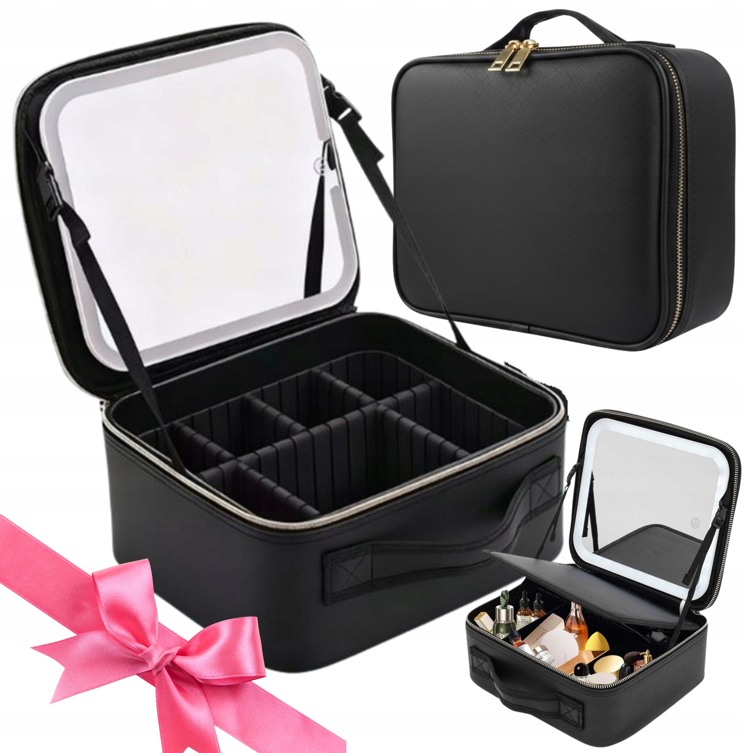 Kosmetyczka Damska z Lustrem Led kuferek Organizer na przybory Do Makijażu