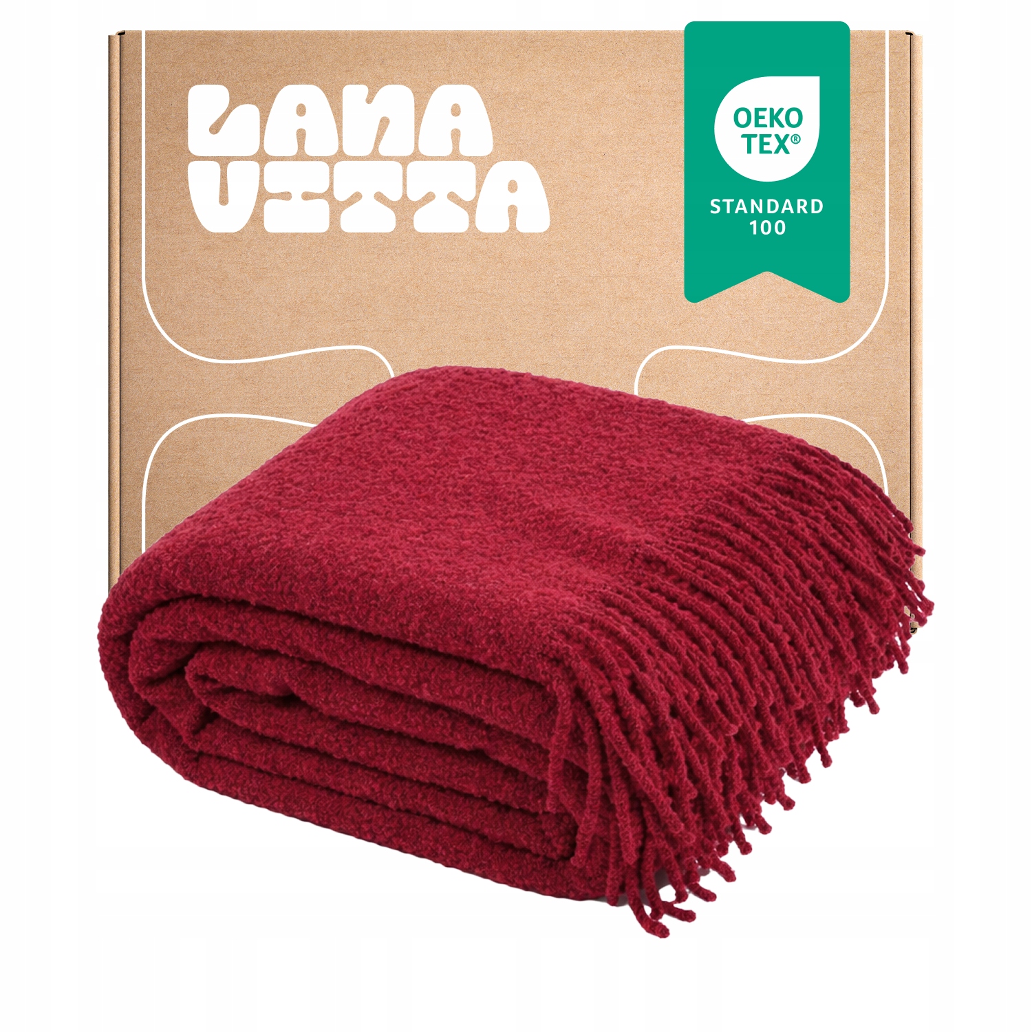 Deka Boucle Lounge Přehoz na postel Vlněný pléd Červený 140×200 cm