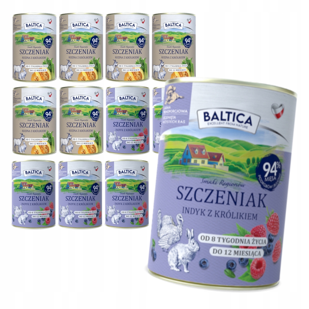 Levně Baltica 12x400g Bezobilné Vlhké Krmivo pro štěňata Mix 2 příchutí