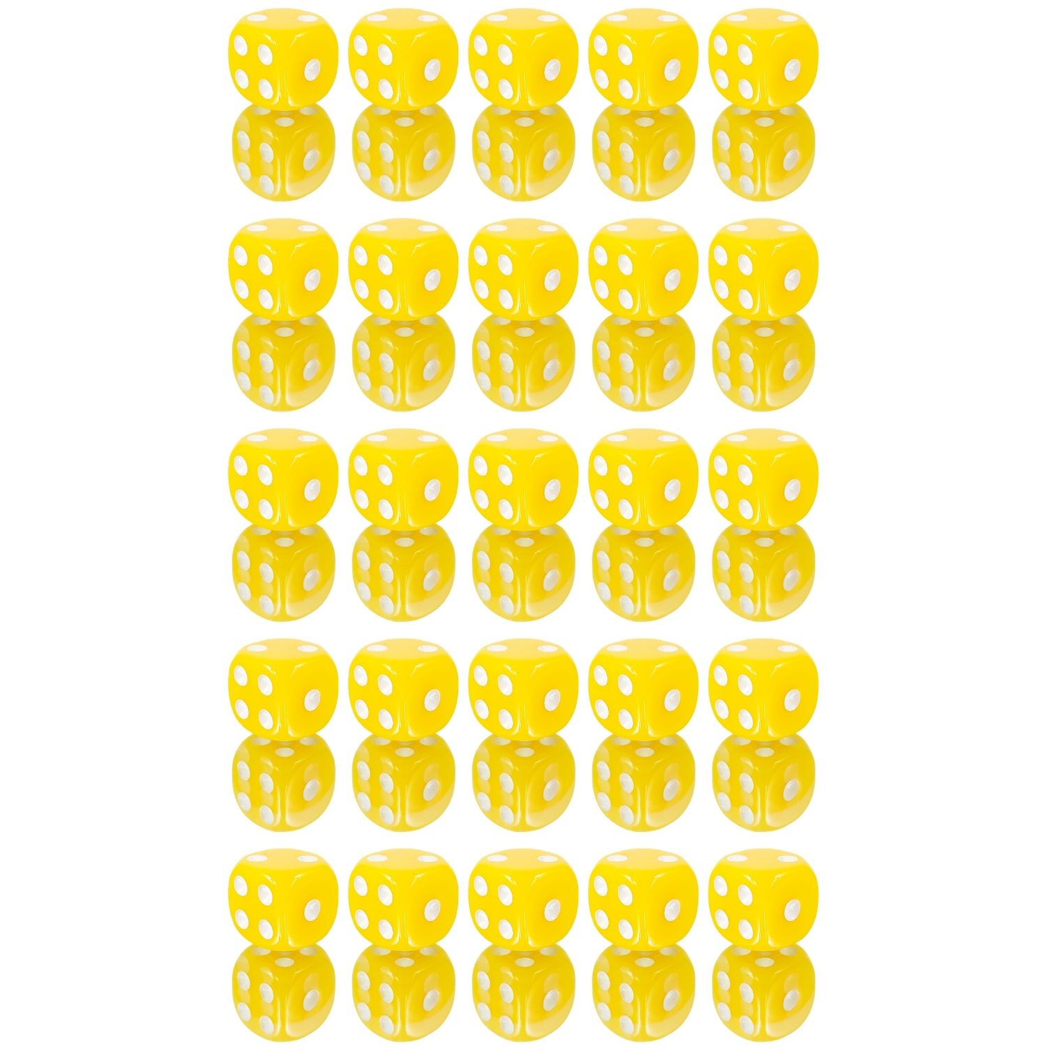 ZESTAW 25 KOSTEK K6 RPG KOŚĆ SZEŚCIOŚCIENNA ŻÓŁTA 1,6 CM