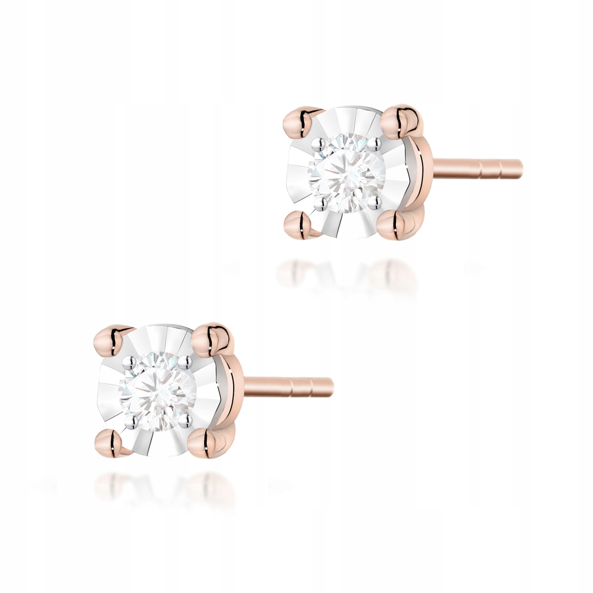 Zlaté náušnice 585 s diamantem 0,03 ct růžové zlato elegantní jako dárek 14k