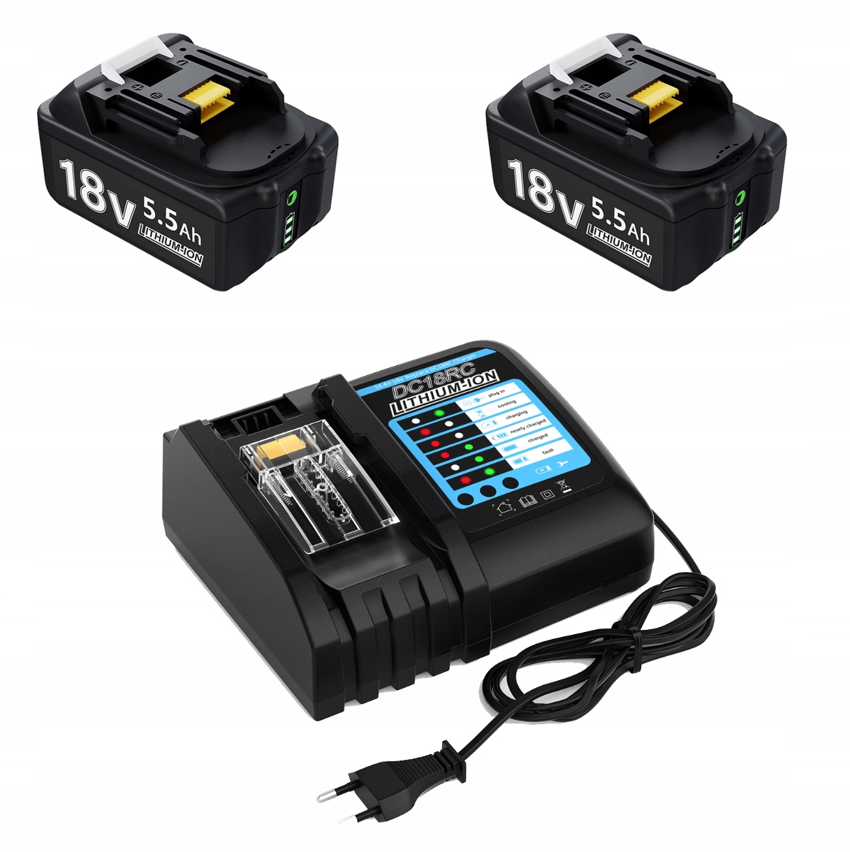 2 kusy Akumulátor s nabíječkou pro akumulátor Makit 18V, 5500 mAh