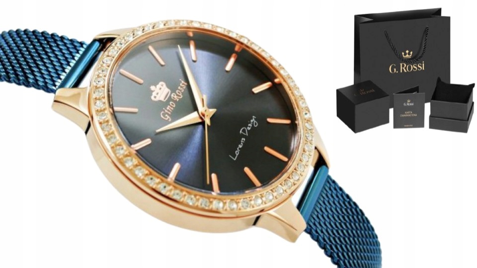 

Zegarek Damski G.rossi Różowe Złoto Cyrkonie + Box