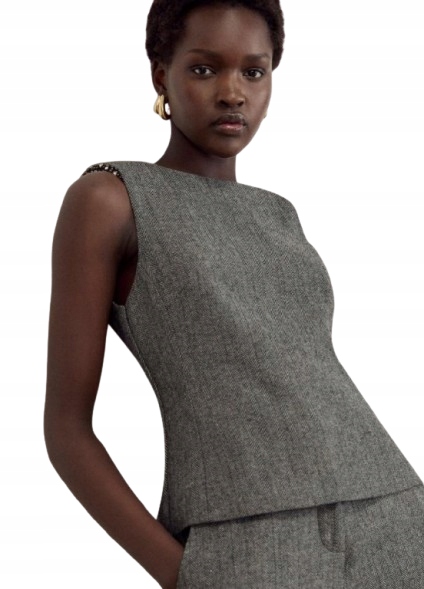 Karen Millen Petite Šedá Halenka Bez Rukávů S Vlněnou Baskinkou 36 B1F