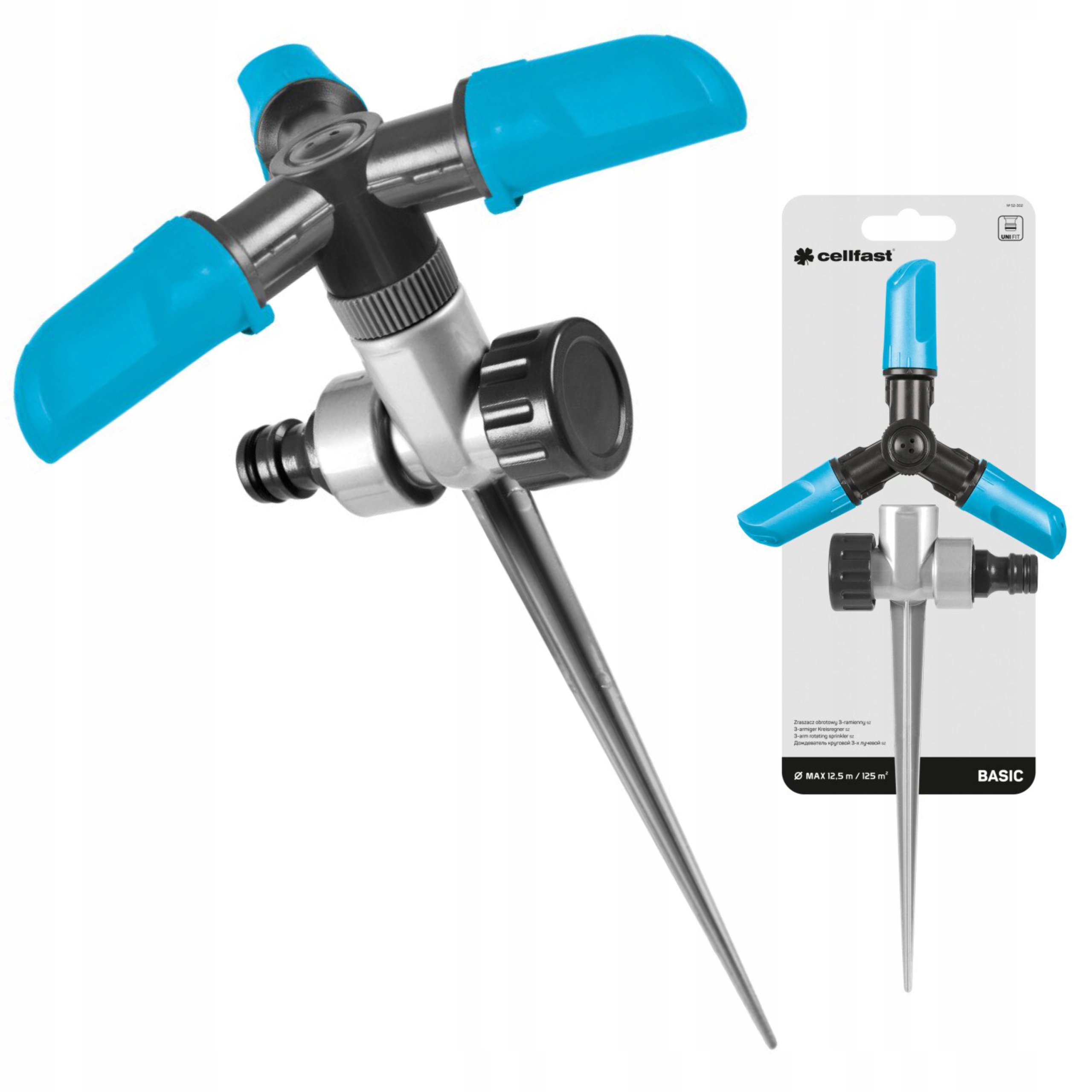 CELLFAST ZRASZACZ OBROTOWY 3-RAMIENNY WBIJANY OGRODOWY SZPILKA BASIC 150m2 Typ wbijane