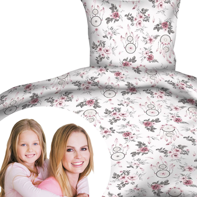 

Pościel różowo-szara łapacze snów biała 140x200 cm