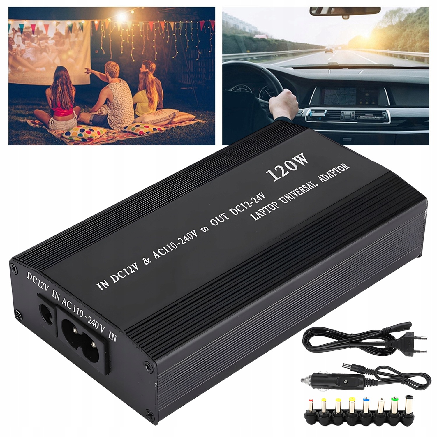 Uniwersalna Ładowarka 120W Z 8 Końcówkami Do Laptopa Wielofunkcyjny 12V