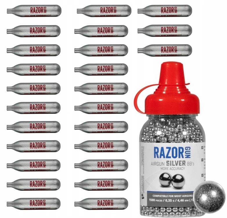 Zestaw Śrut RazorGun Stalowy Bb 4,5mm 1500 Umarex 25 Kapsuł Nabój CO2