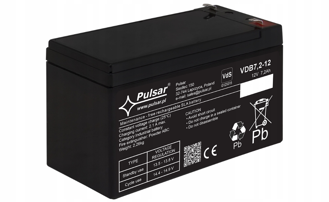 Akumulator 7,2Ah/12V Vdb Pulsar
