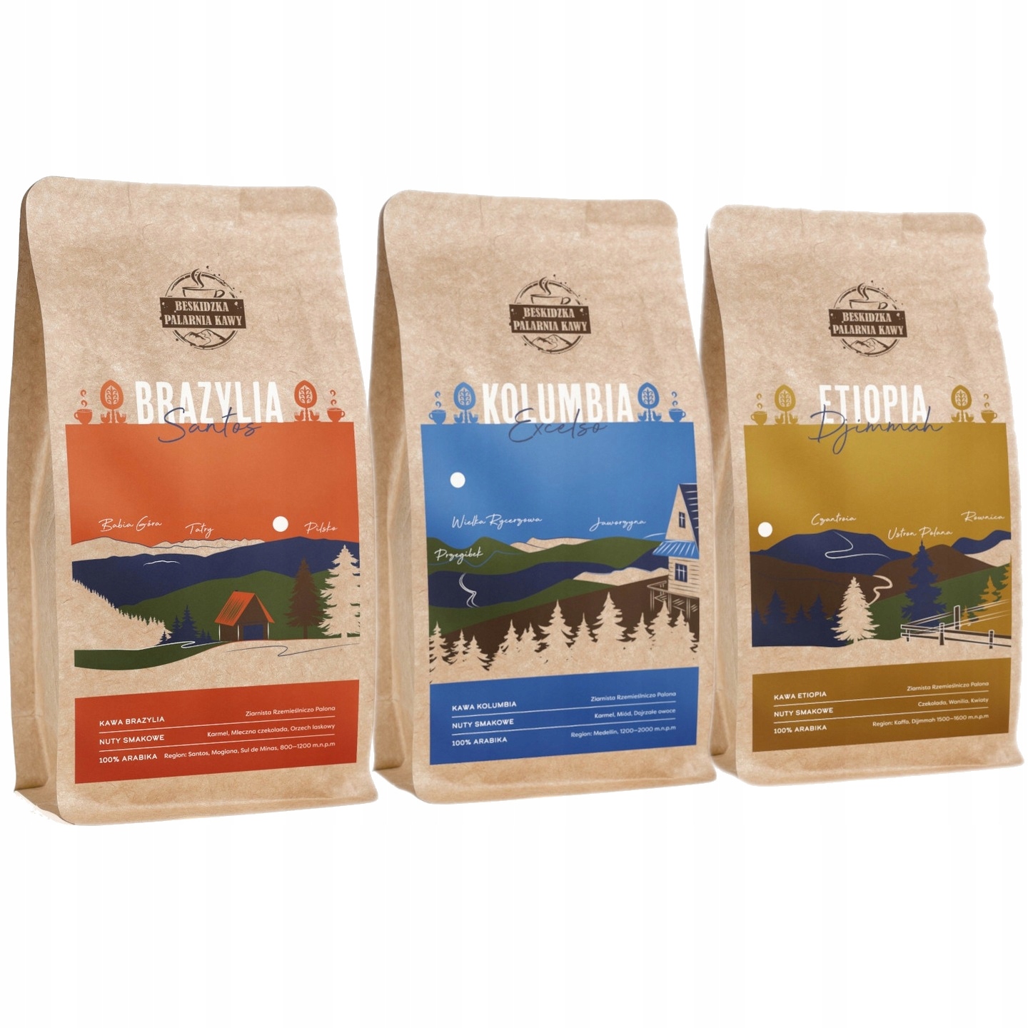 Levně Káva Zrnková Brazílie Kolumbie Etiopie 3x 250g 100% Arabica