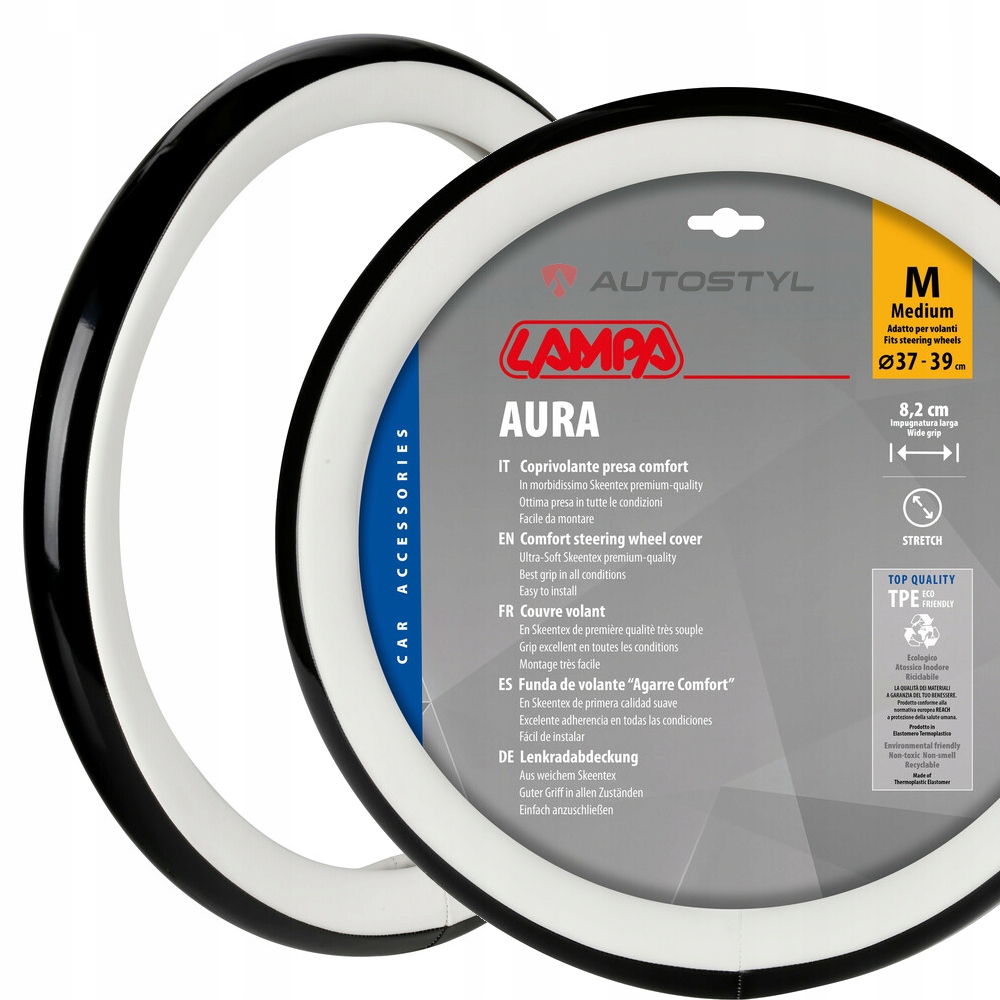 Pokrowiec na kierownicę Aura Skeentex – M – Ø 37–39 cm – Biały