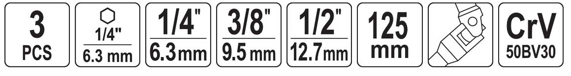 ADAPTERY Z PRZEGUBEM DO NASADEK 1/4 3/8 1/2 3 SZT. EAN (GTIN) 5906083090790