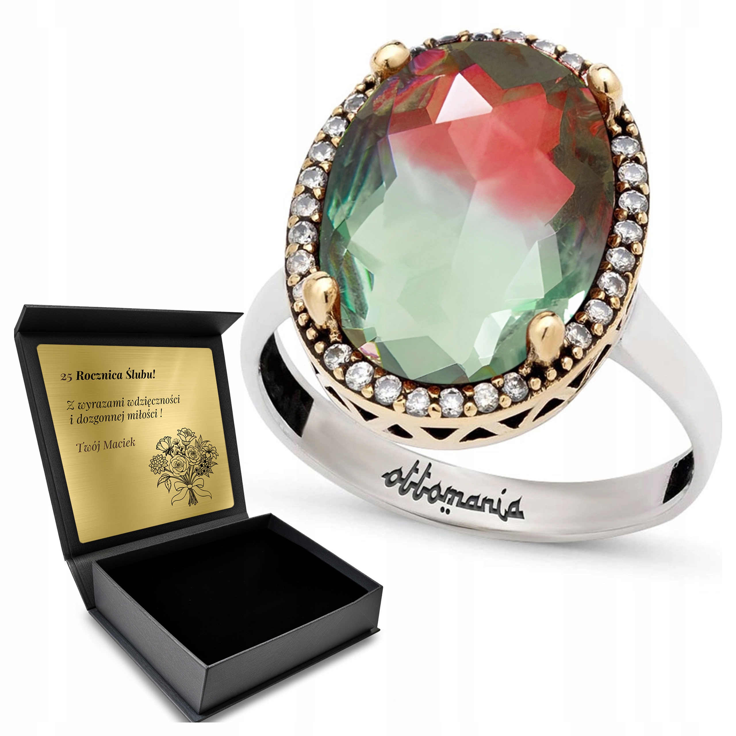 Prstýnek 925 Zirkony Turmalín Šperky Pro Ženy Gravírování