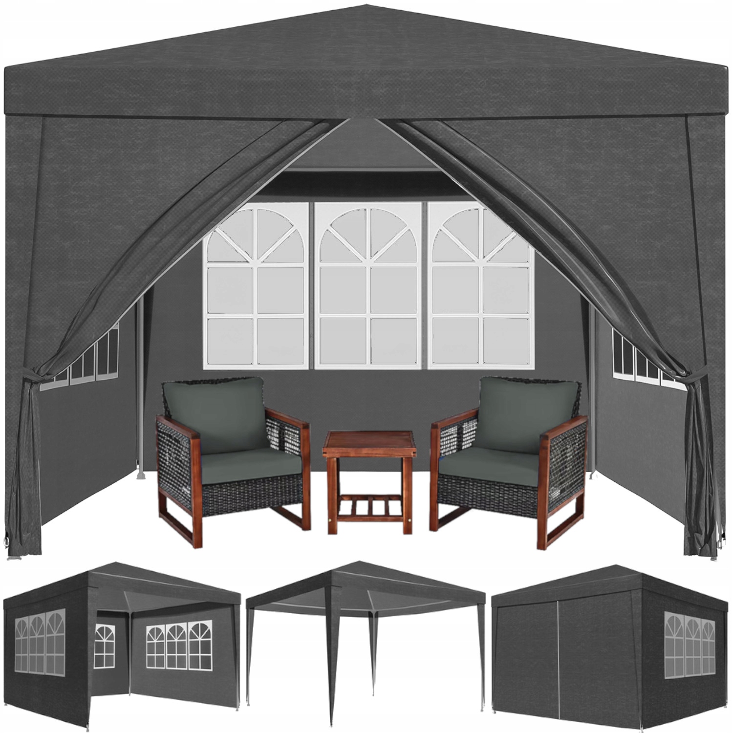 Namiot pawilon Ogrodowy 3X3 M Imprezowy Handlowy Altana 4 Ścianki Okna UV50