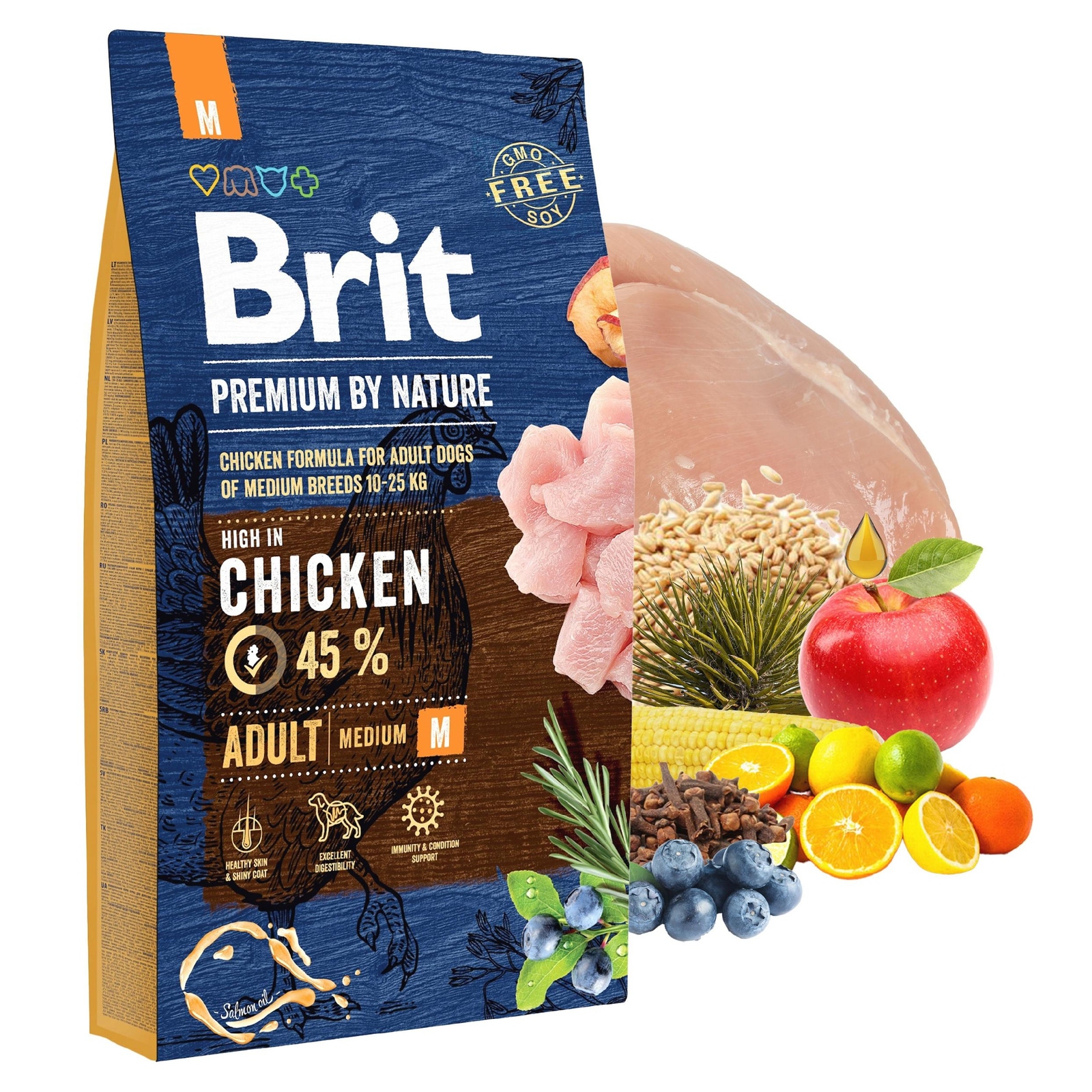 Brit By Nature Premium karma sucha dla psów średnich ras kurczak M 8 kg
