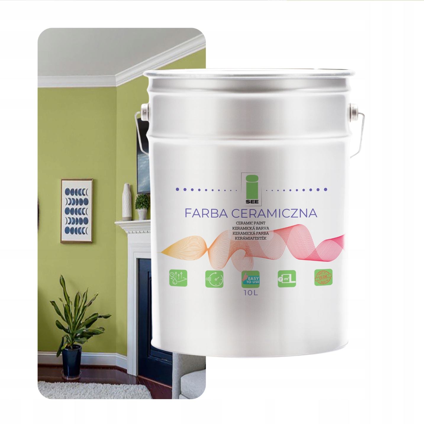 Keramická Farba Na Stenu Umývateľná Zelená Pistáciová 10 L Odolná Voči Škvrnám