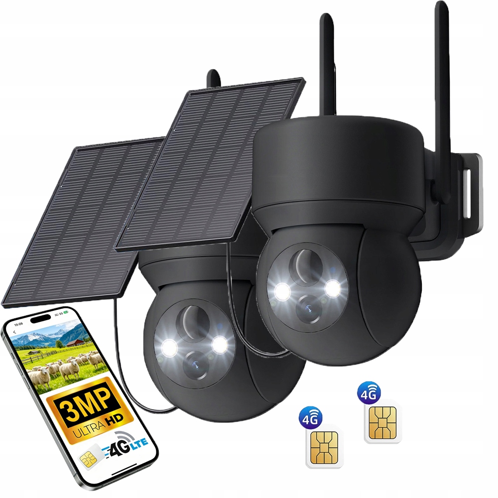 2 kusy Venkovní kamera na Sim kartu otočná Ip Zoom 3Mpx 4G Lte 4xZoom