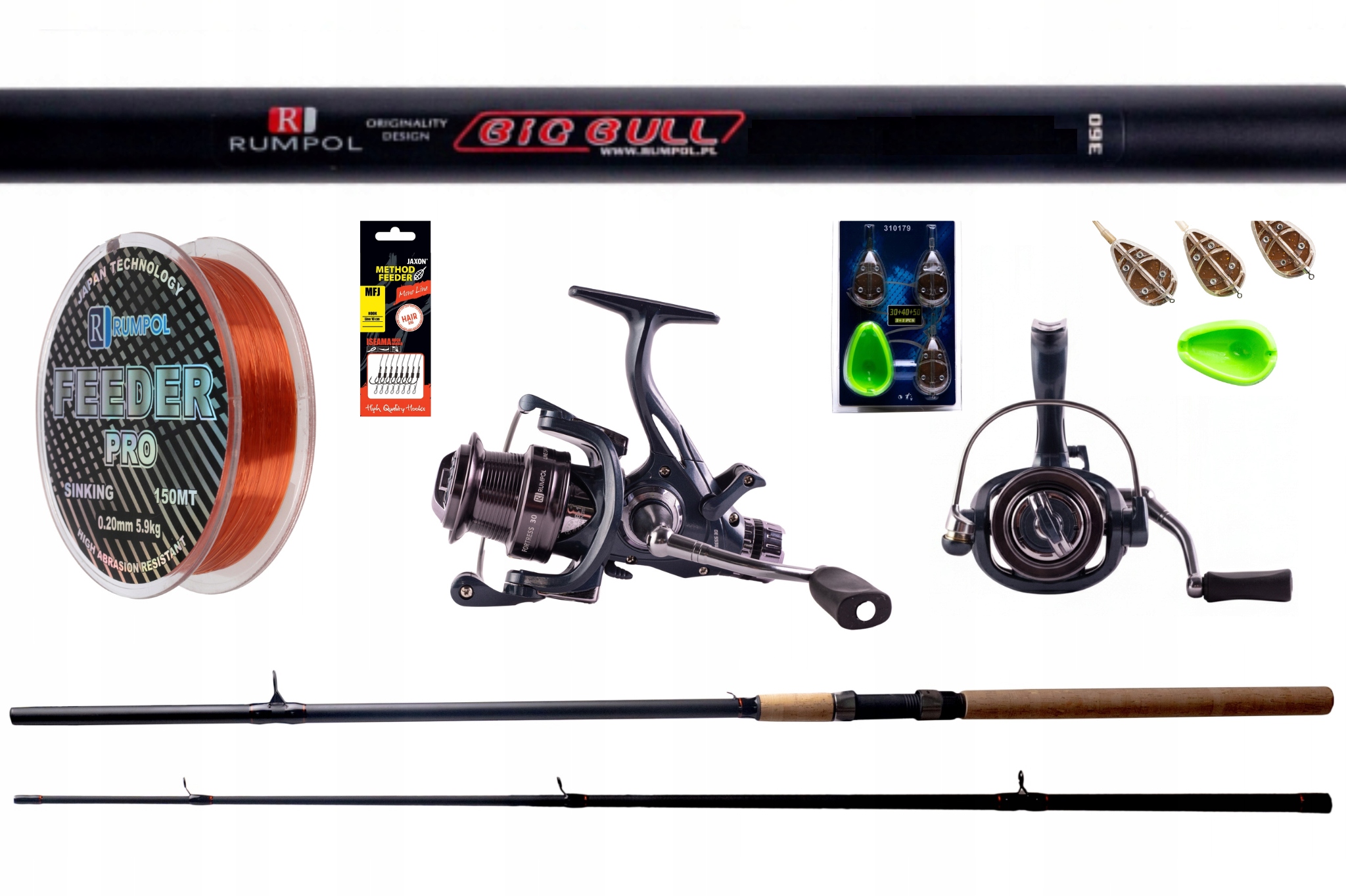 Sada Feederových Method 2X Big Bull 3.3 M/3.9 M 2X Naviják Volný Chod Rumpol