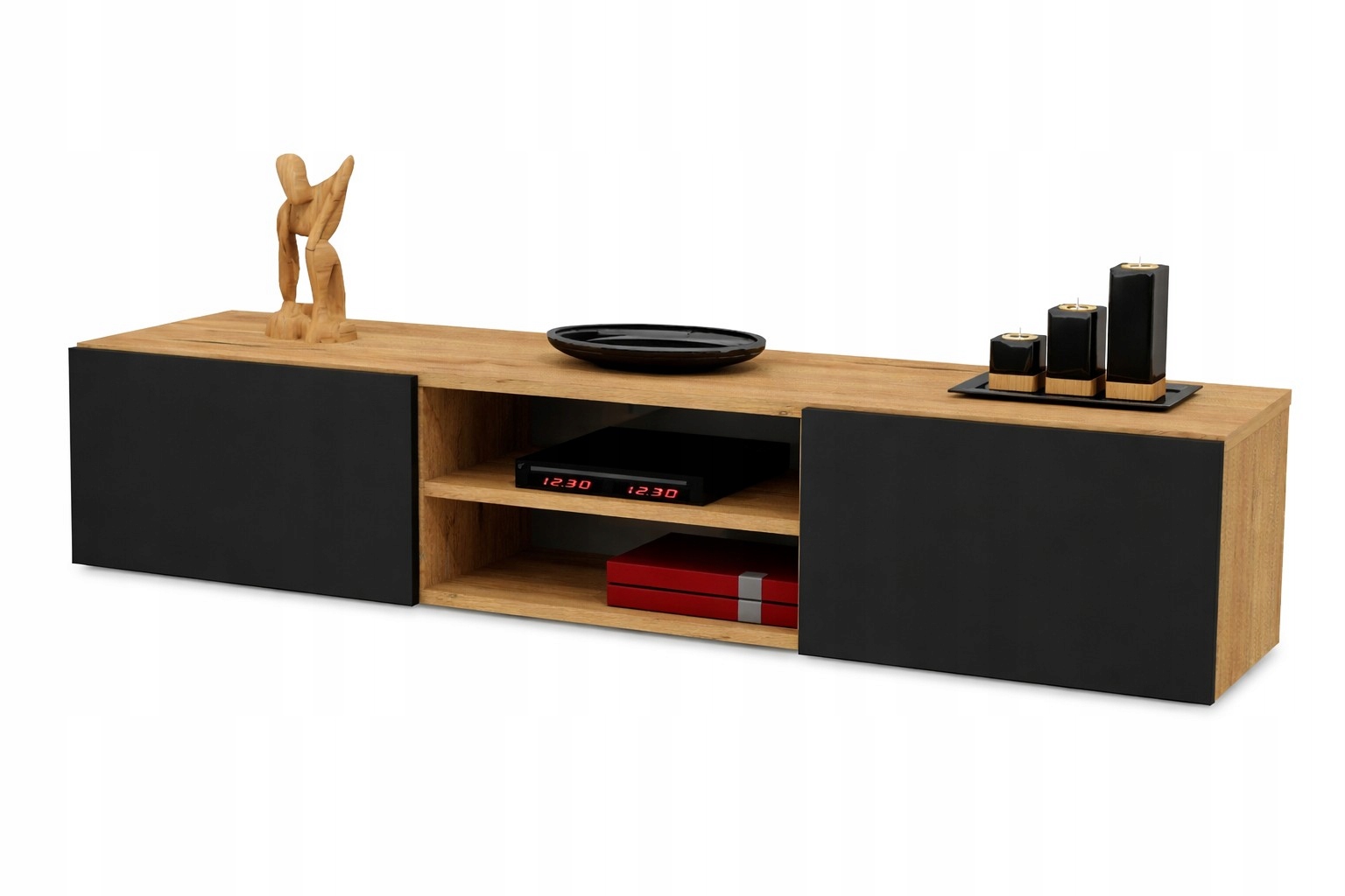 SZAFKA RTV POD TELEWIZOR 120cm DĄB LANCELOT/CZARNY MAT PÓŁKA STOLIK KOMODA