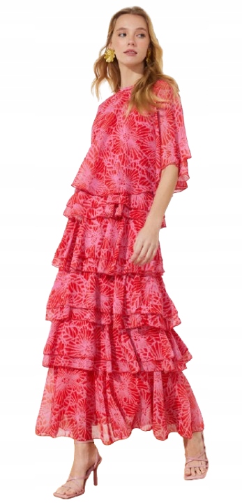 Trendyol Červená Šaty Sukně S Volánky Bez Rukávů 42 5BB