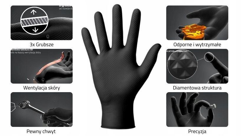 Rękawice Rękawiczki NITRYLOWE GOGRIP L Czarne Model GoGrip