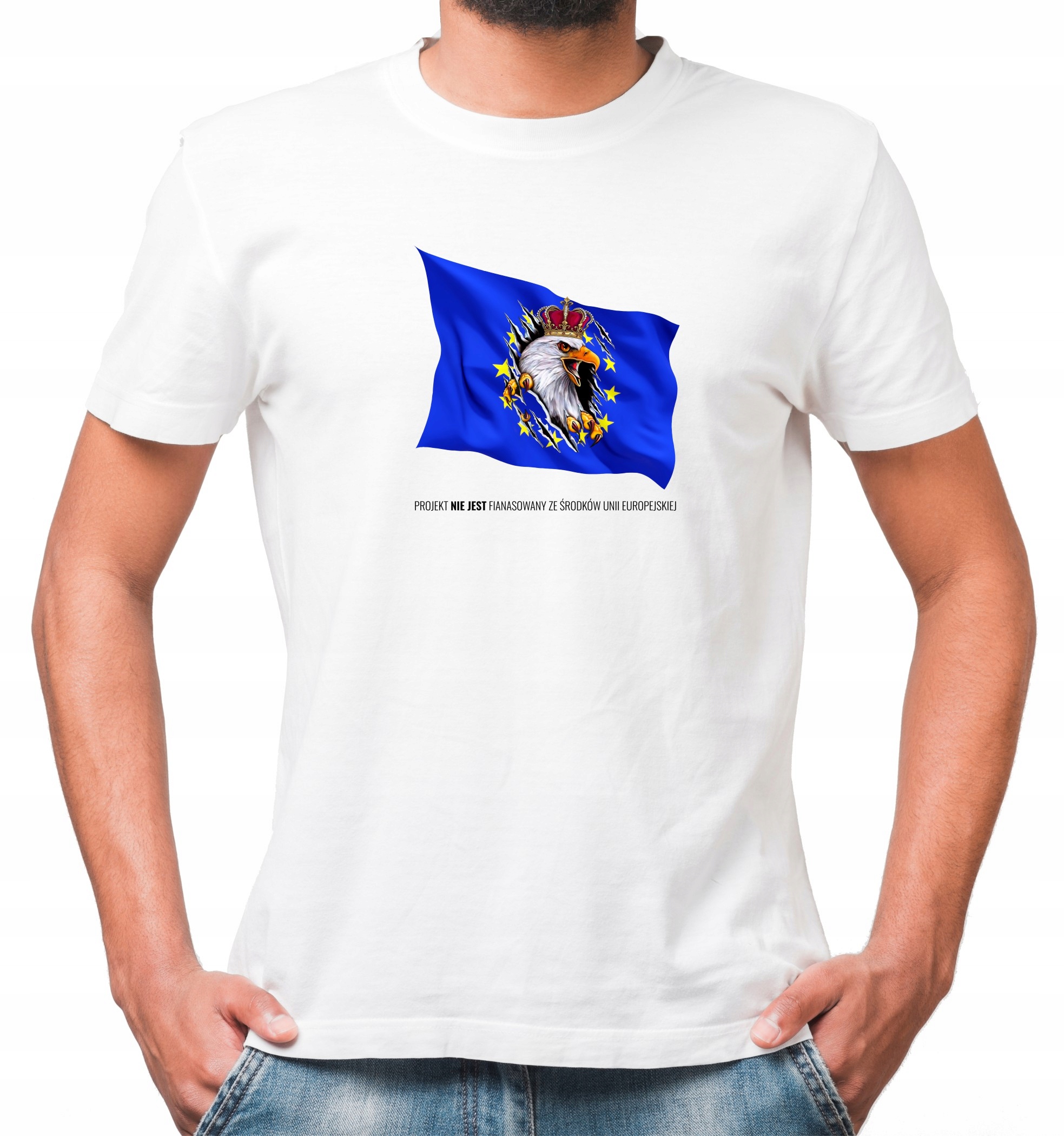 

Męska Koszulka Patriotyczna Biała Bawełna r.XL