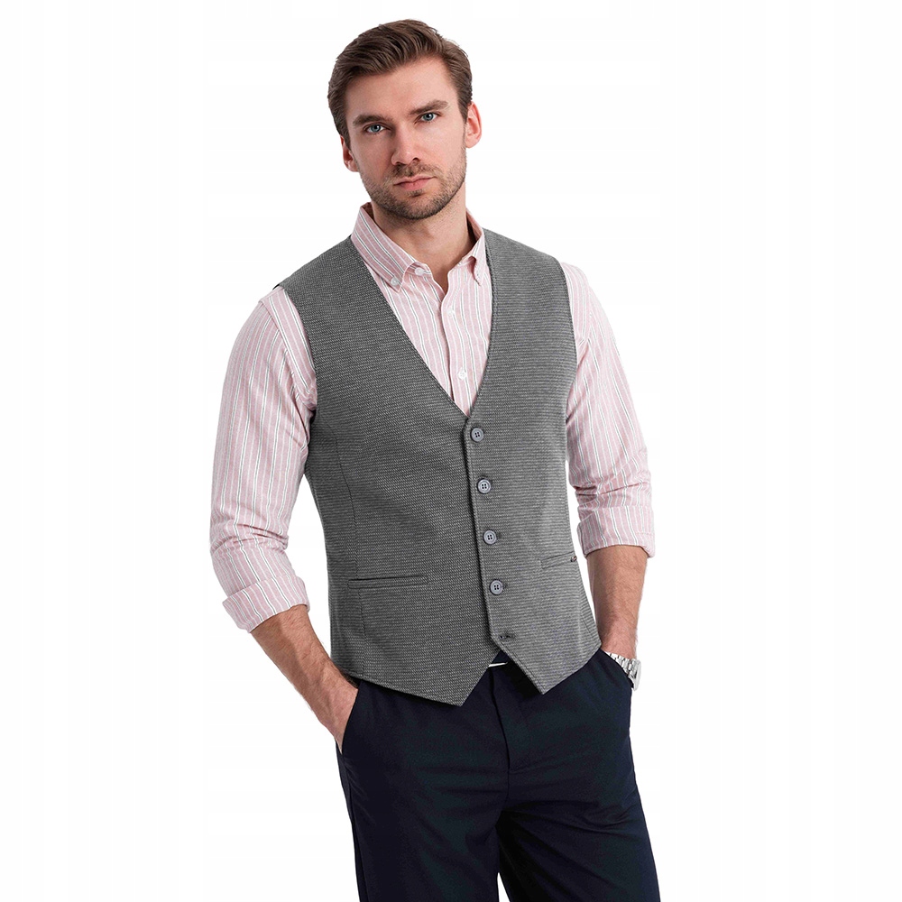 Elegantní pánská vesta, grafitová, přiléhavá, módní, OM-BLZV-0147 V3 vel. L