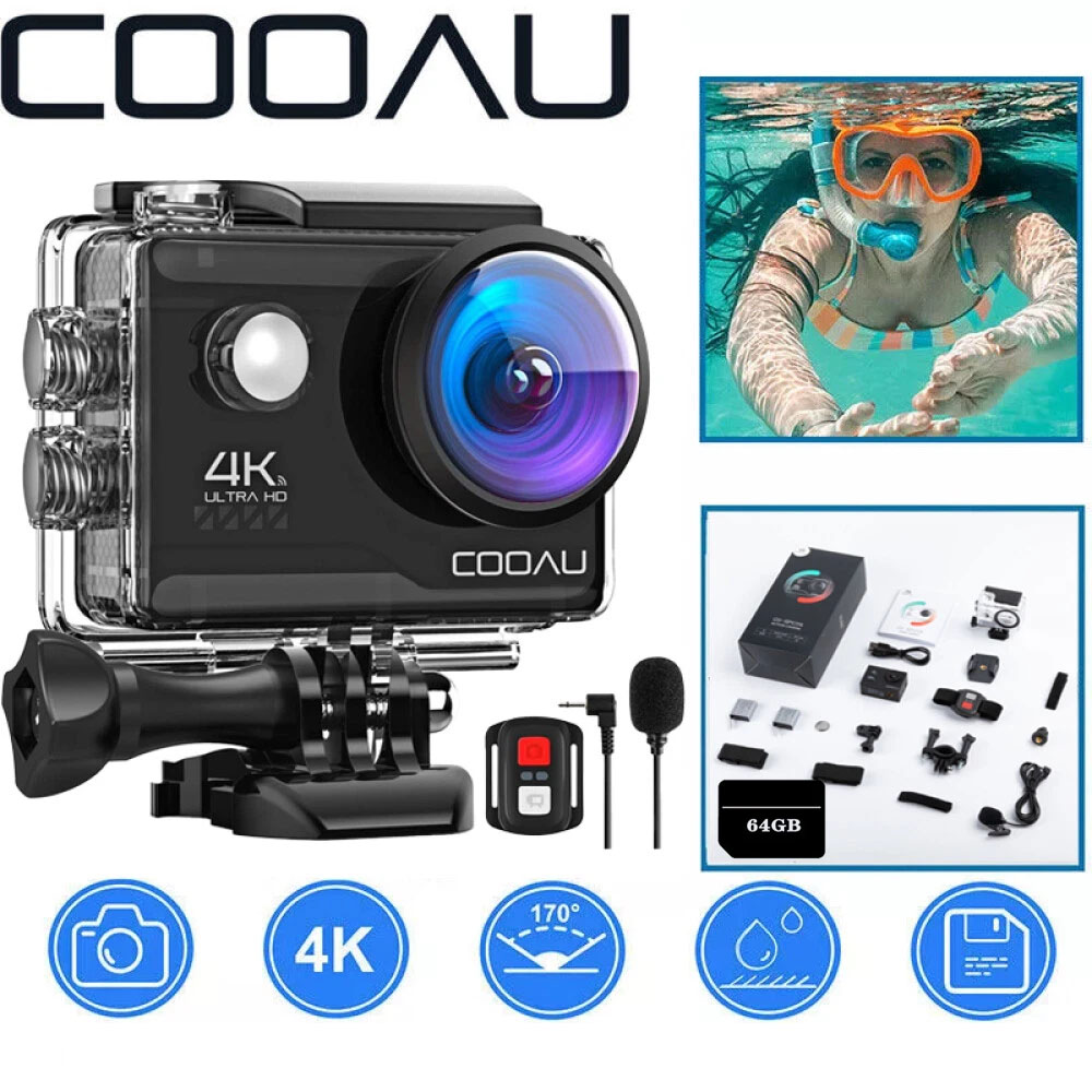 Sportovní kamera 4K Uhd 30FPS Příslušenství WiFi Usb-c Dálkové ovládání Vodotěsné 64GB Sd