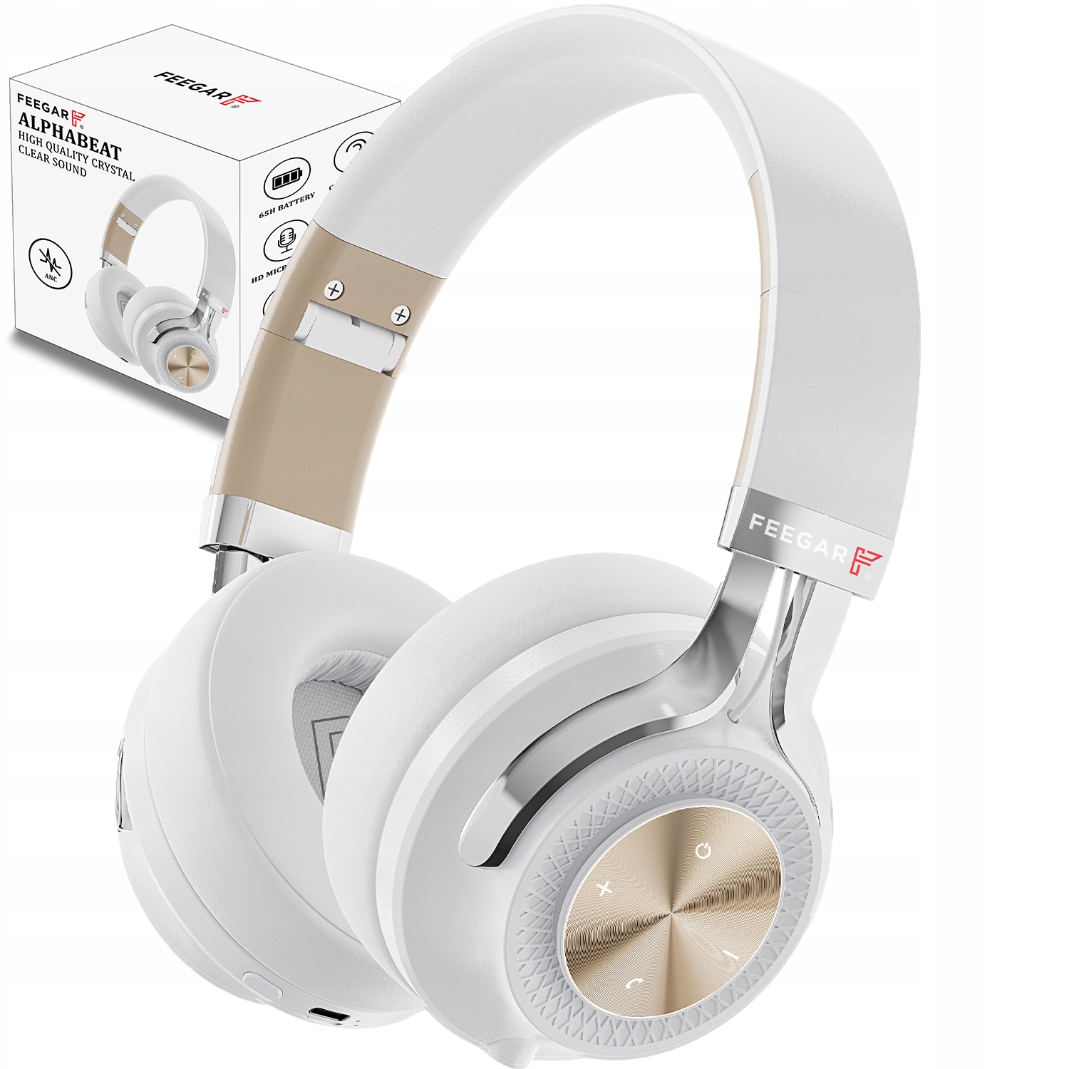 Bezdrátová sluchátka přes uši Feegar AlphaBeat Anc 65H Bílá Bluetooth 5.4