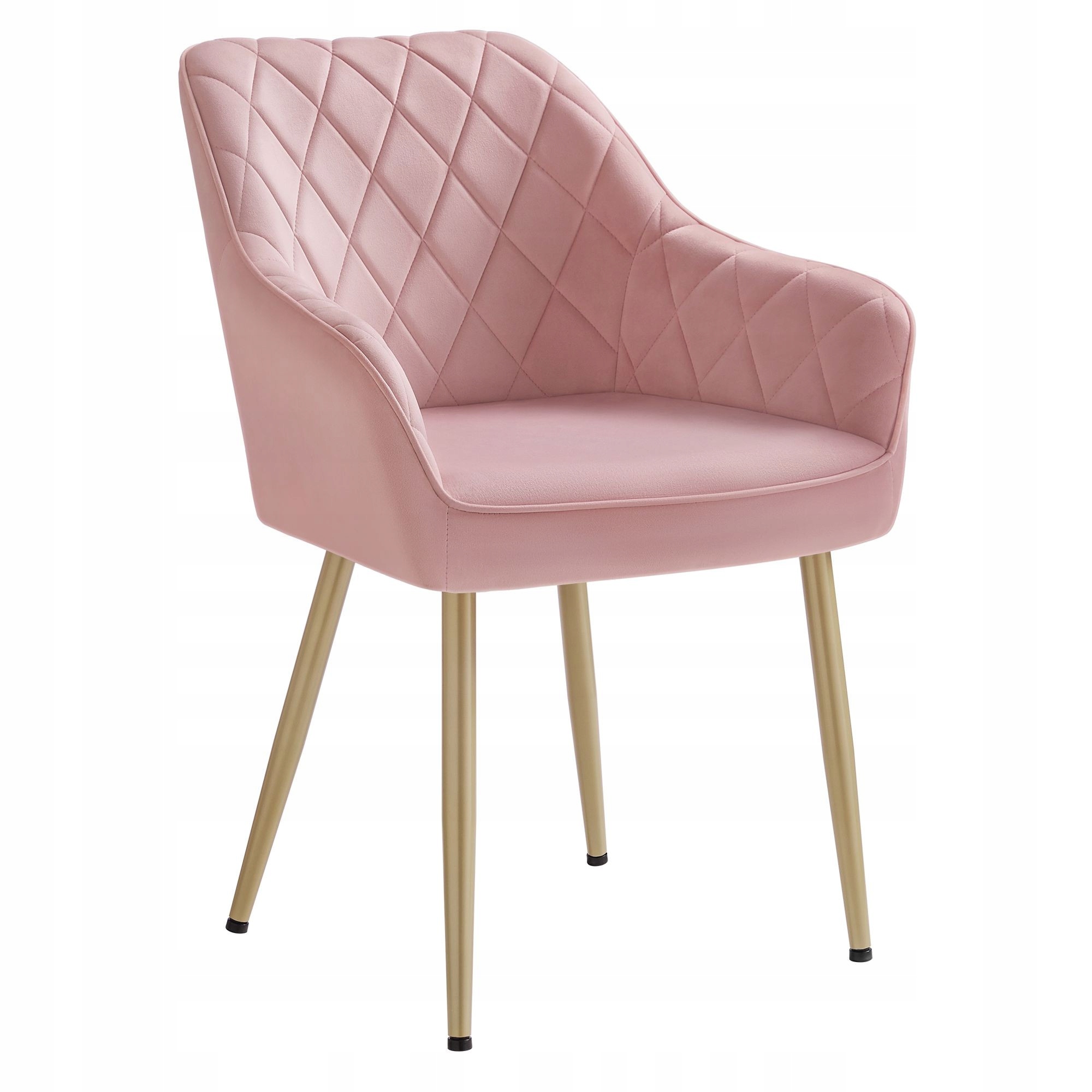 Čalúnená velúrová stolička do obývačky a jedálne, púdrová ružová, zlaté nohy