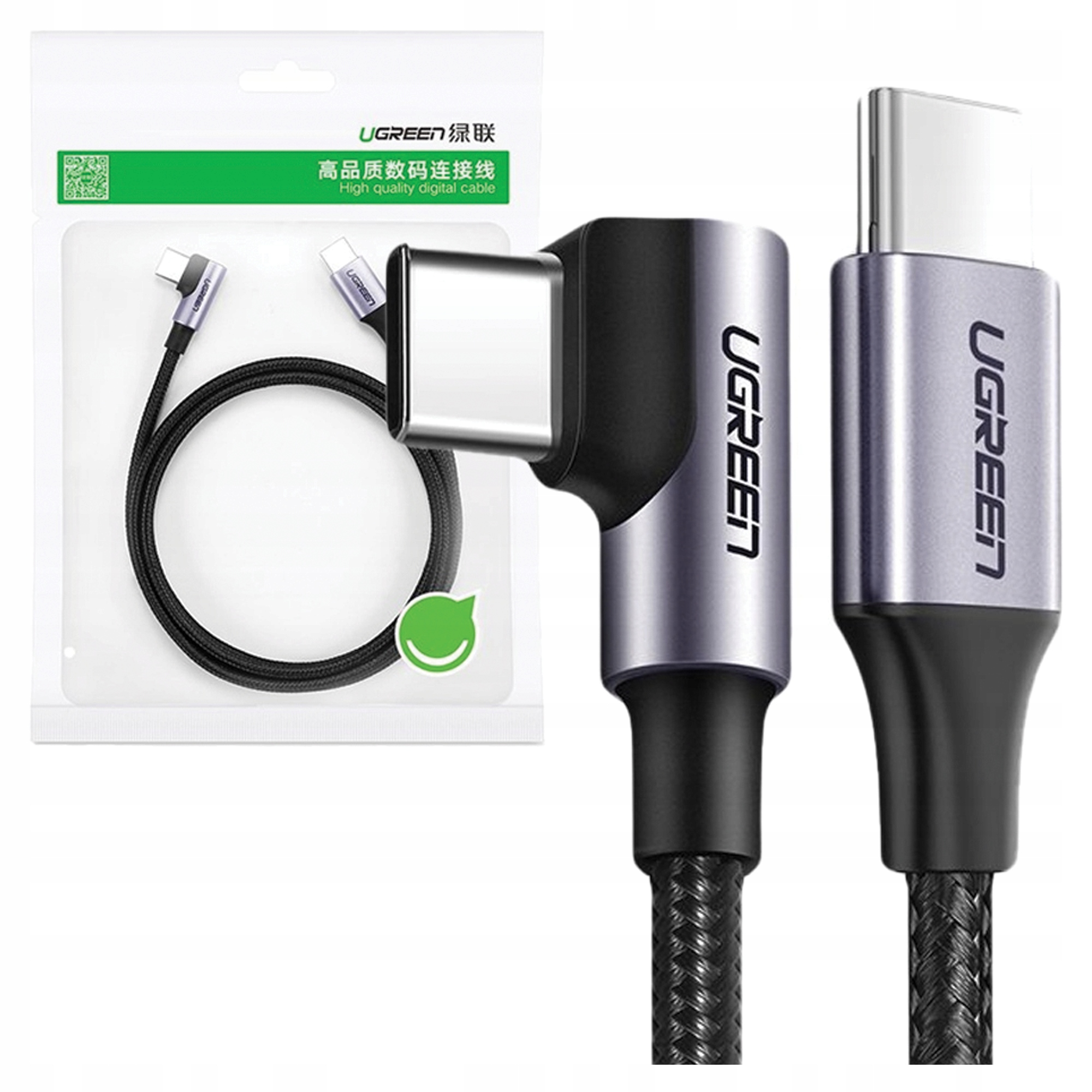 Kabel Usb-c do Usb-c, kątowy Ugreen US255 Qc 3.0 Pd 3A 60W 1m (czarny)