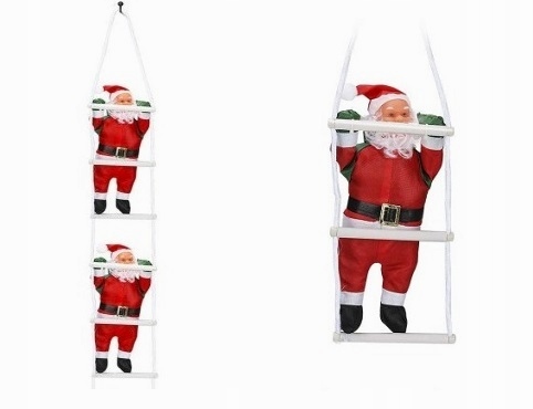 DWA ŚWIĘTE MIKOŁAJ GWIAZDOR WSPINAJĄCY WCHODZĄCY NA DRABINA DOM OGRÓD 100cm Kod producenta FIGURKA DEKORACJA OZDOBA ŚWIĘTY SZOPKA WIOSKA