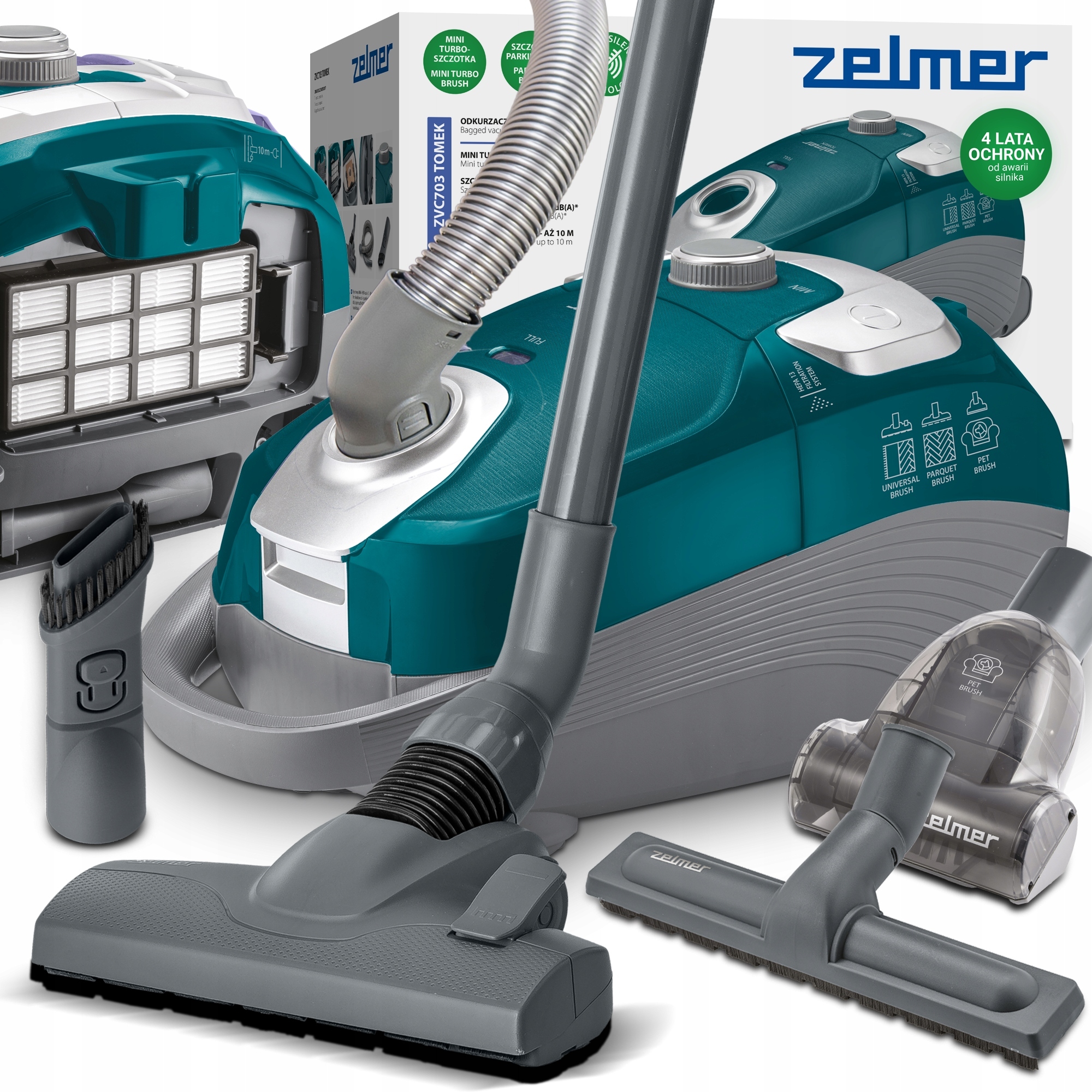 Odkurzacz Workowy Zelmer Tomek Tradycyjny Filtr Hepa Ultra Cichy 64dB 800W