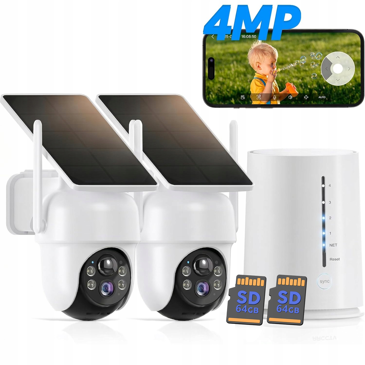 4MP solární 2 kamera Wifi systém bezpečnostních kamer s 64GB základnovou stanicí