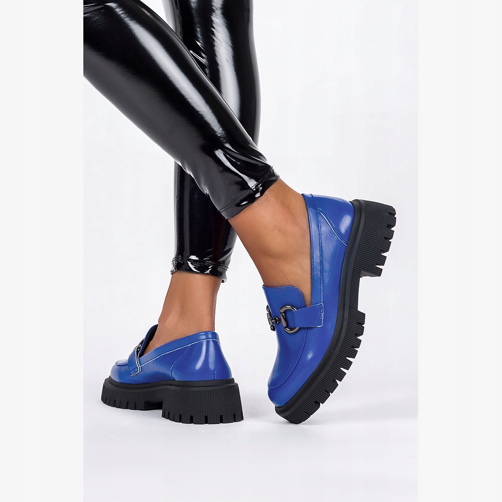 MOKASYNY DAMSKIE PÓŁBUTY NA PLATFORMIE OZDOBNA KLAMRA SPRZĄCZKA WSUWANE r39 Rozmiar 39