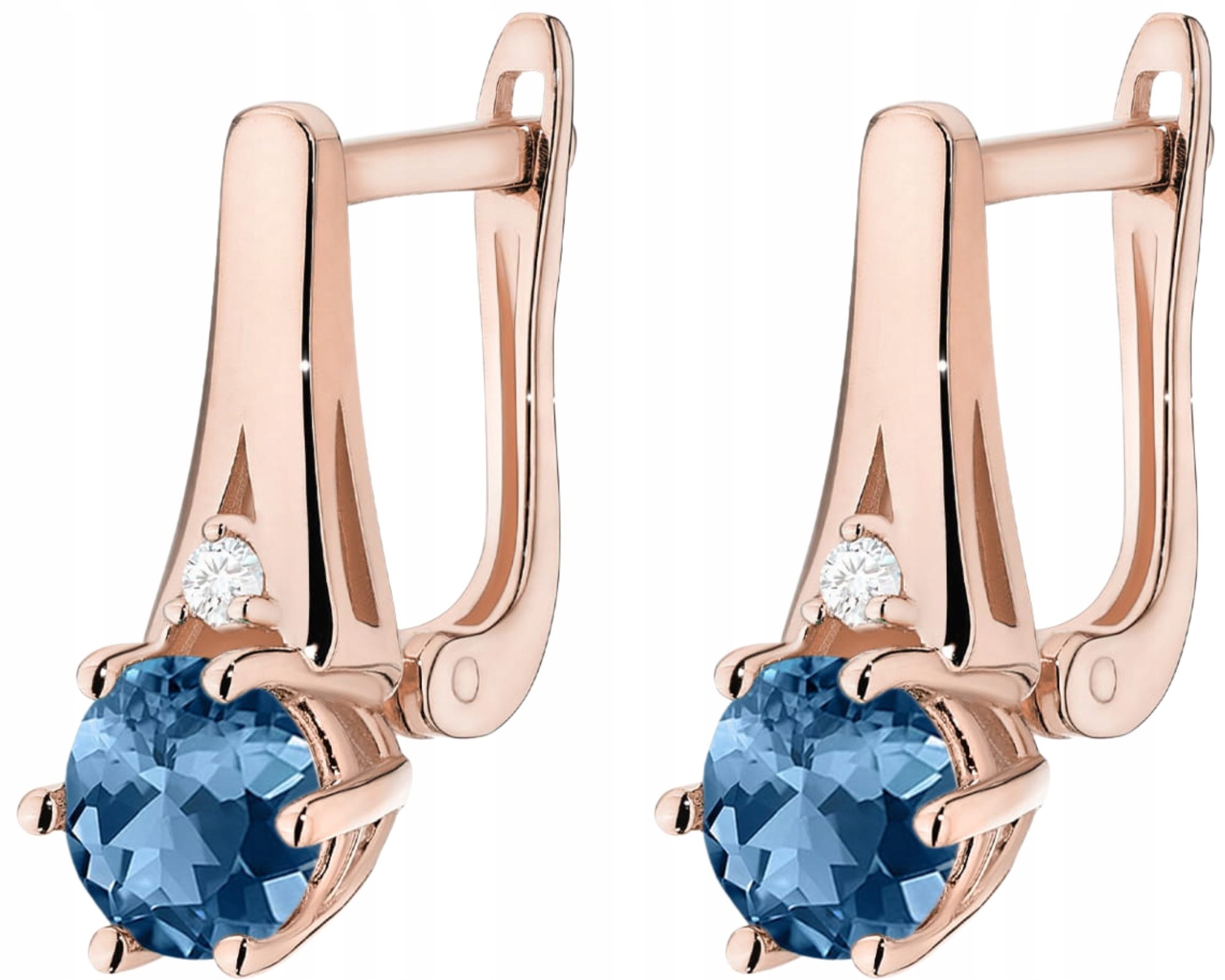 Růžové Zlato Náušnice Topaz London Blue Anglické Zapínání Zlato 585 14K