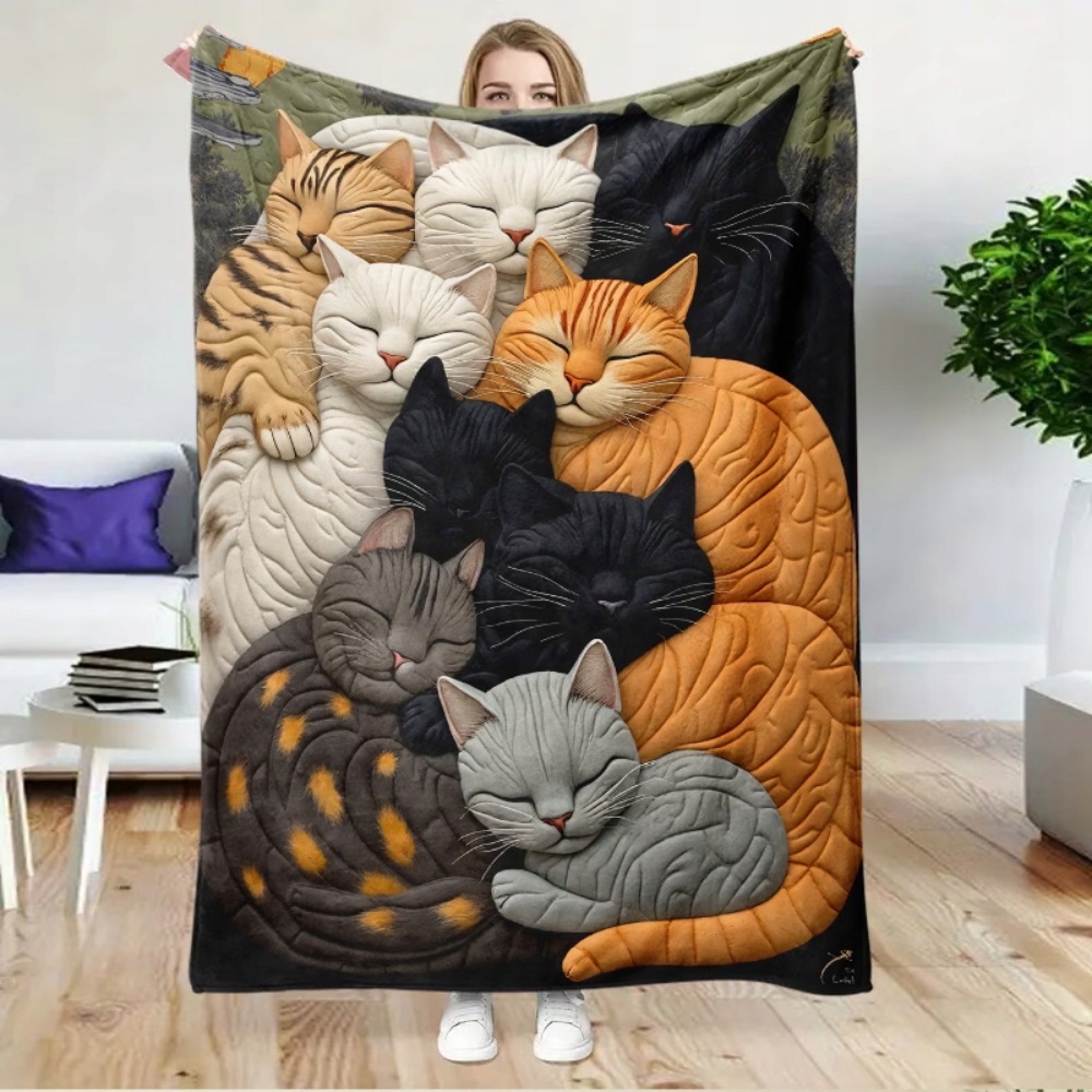 Koc kocyk narzuta kolorowy spiące kot koty kociaki kolaż 150x200 cm