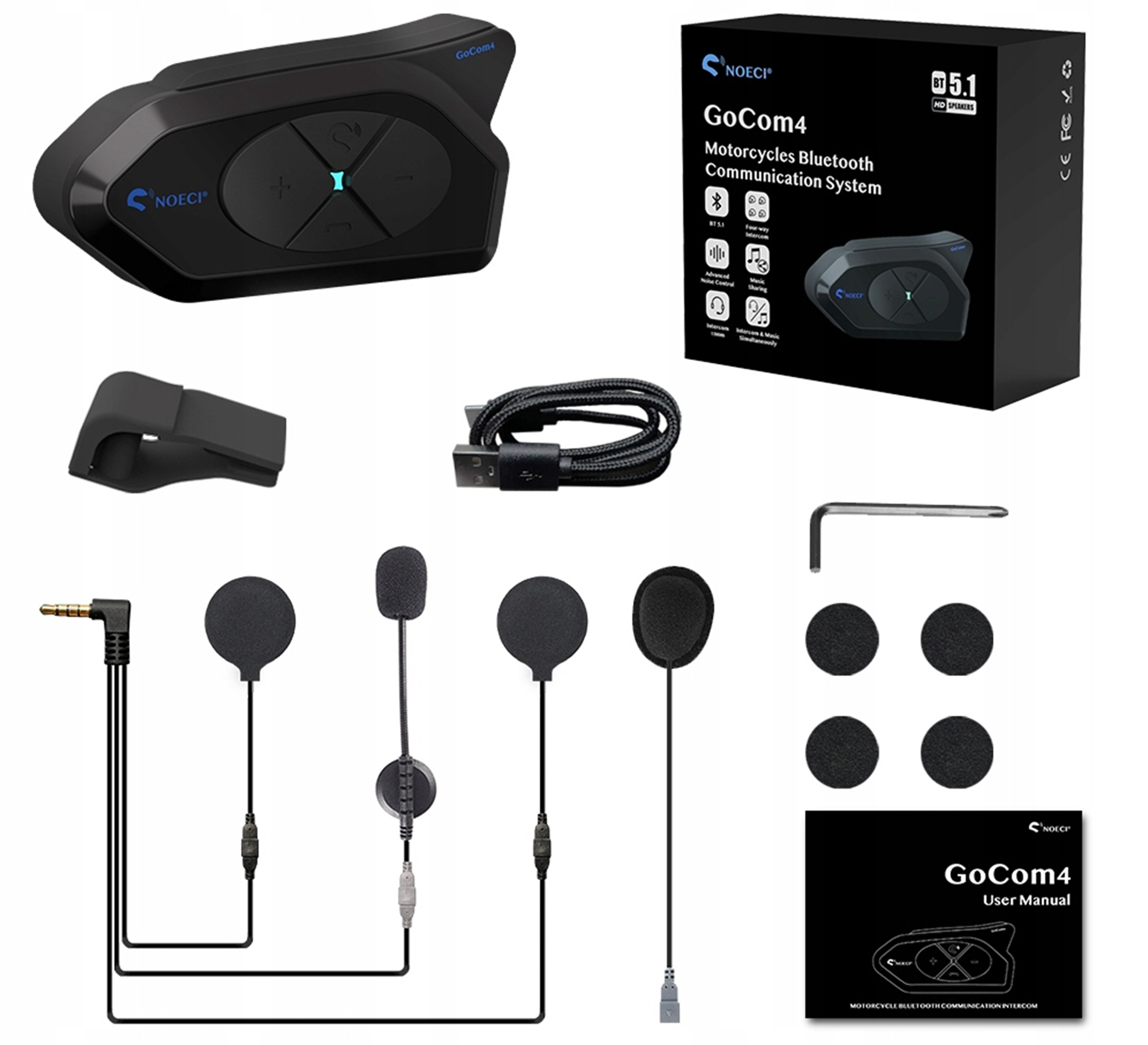 Kask motocyklowy Bluetooth interkom 4-osobowy zestaw słuchawkowy GoCom4
