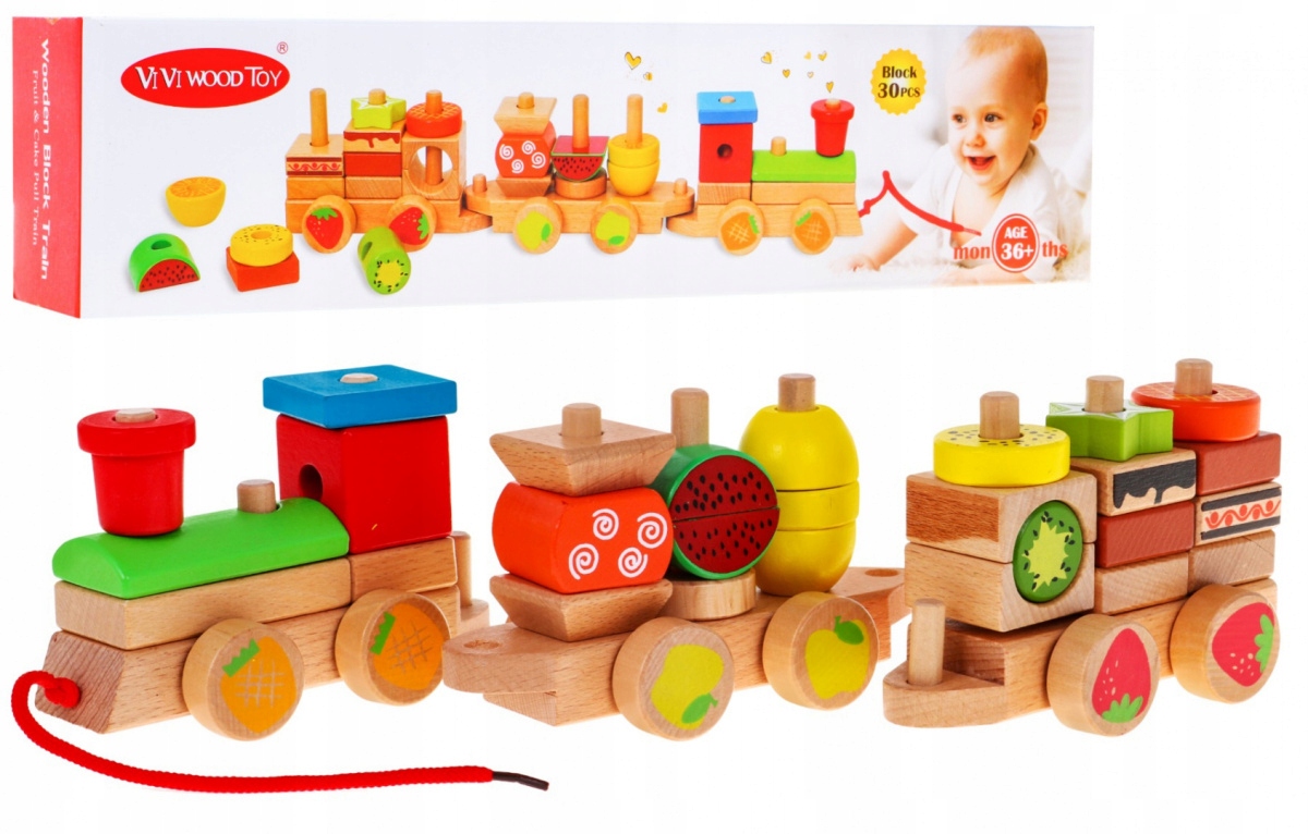 

Duża Drewniana Lokomotywa Pociąg Aż 43CM Kolejka