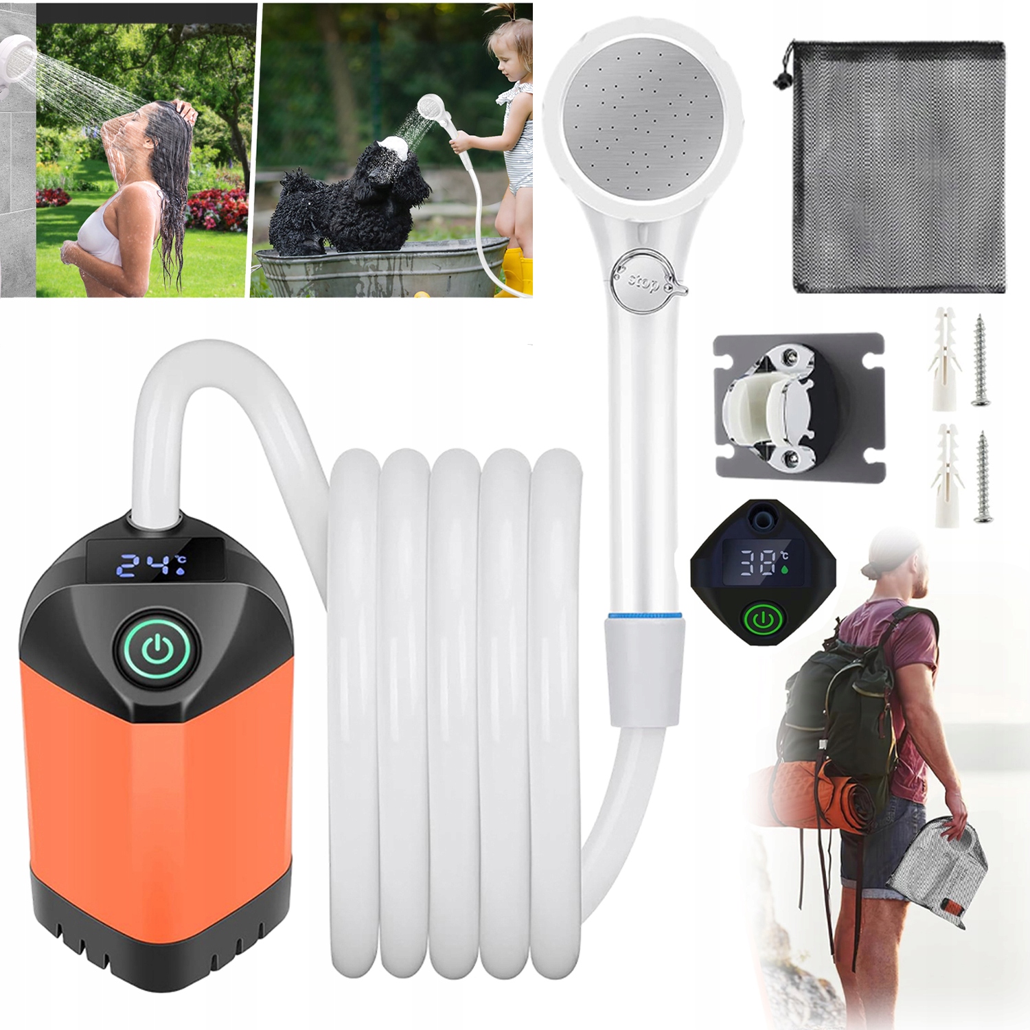 Přenosná Turistická Kempingová Sprcha Do Auta S 2M Hadicí 4800MAH