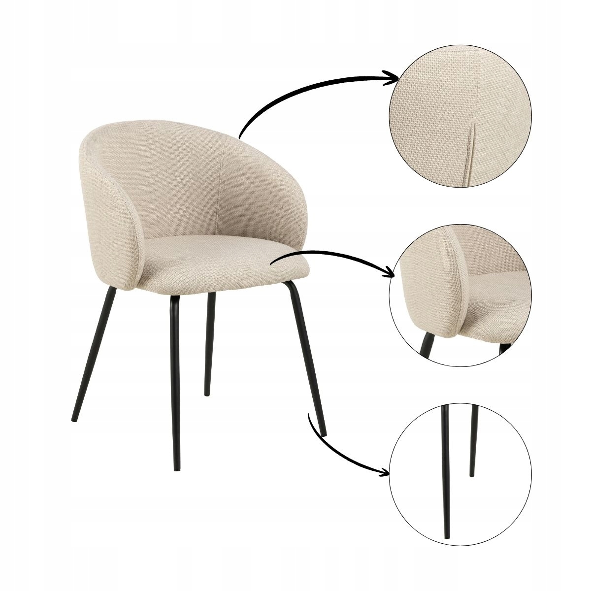 Pohodlná Béžová Čalúnená Stolička s lakťovou opierkou, čierne oceľové nohy